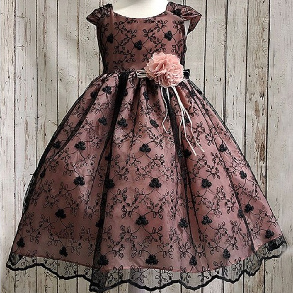 Rose and Black Lace Overlay Dress